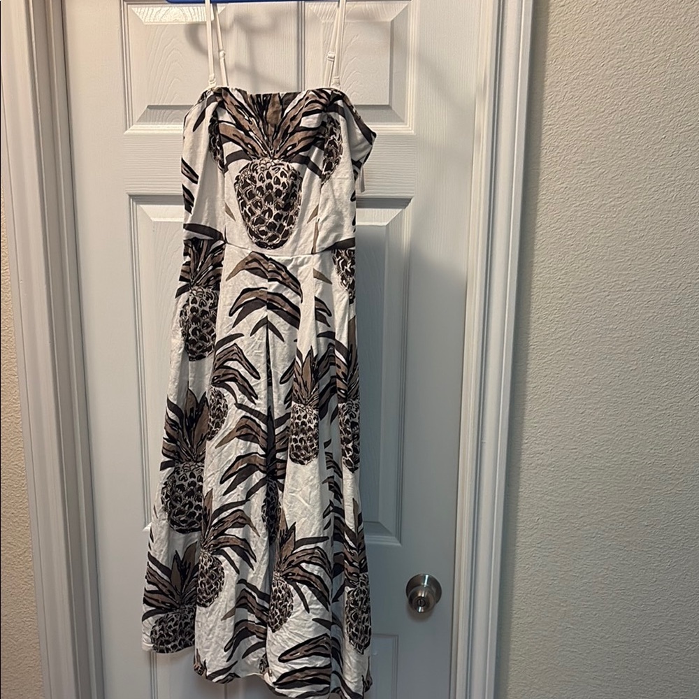 New York & Company White and Brown Strapless Sundress with removable straps